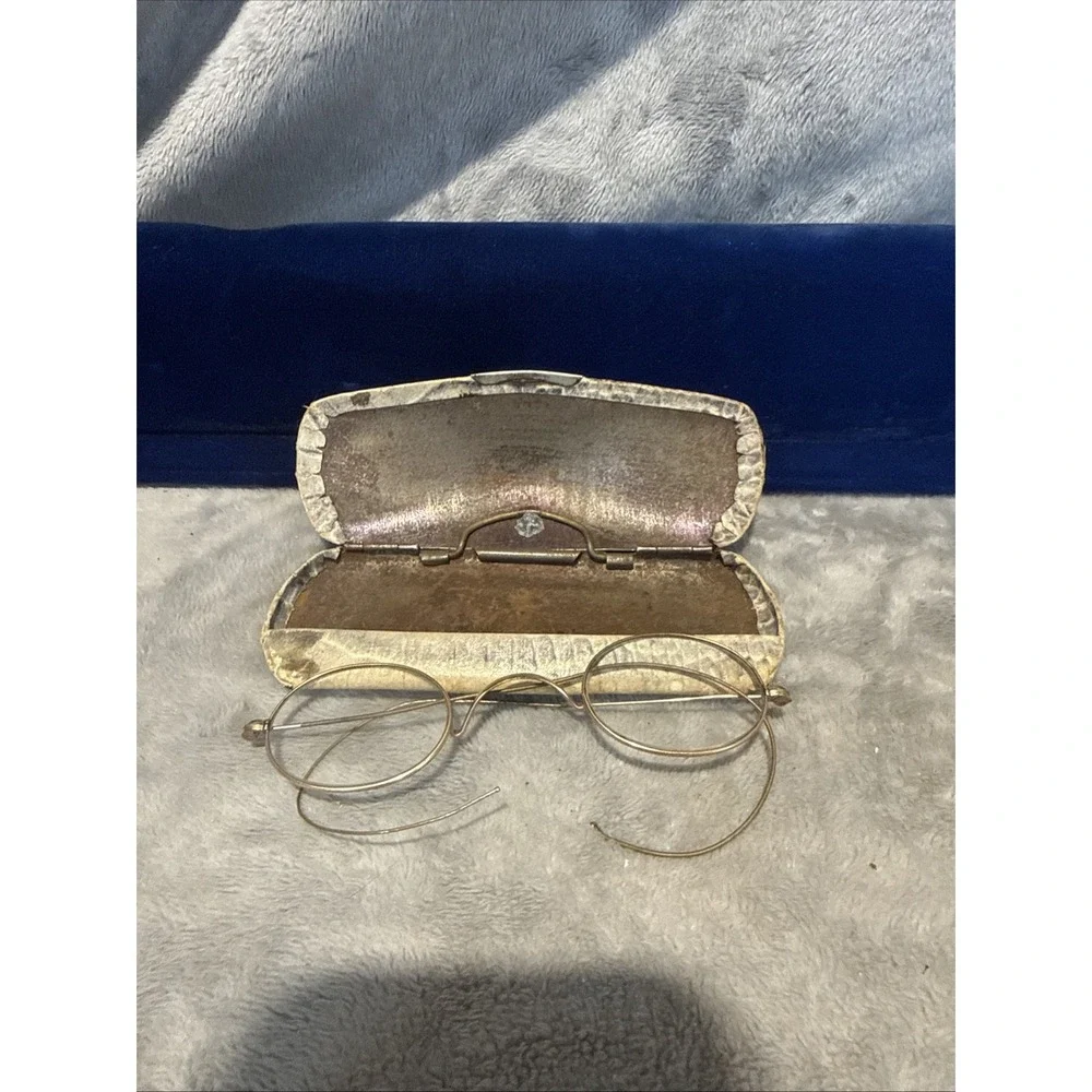 ANTIQUE STEVENS & CO DR HAUX SPECTACLE CO RIMLESS GOLD FILLED EYEGLASSES & Case
